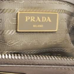 Pre Owned Prada Grey Saffiano Lux Leather Large Double Zip Tote