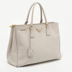 Pre Owned Prada Grey Saffiano Lux Leather Large Double Zip Tote