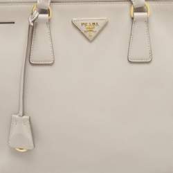 Pre Owned Prada Grey Saffiano Lux Leather Large Double Zip Tote