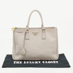 Pre Owned Prada Grey Saffiano Lux Leather Large Double Zip Tote