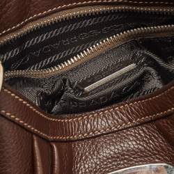 Prada Dark Brown Vitello Daino Leather Pushlock Flap Hobo