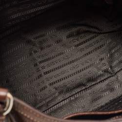 Prada Dark Brown Vitello Daino Leather Pushlock Flap Hobo
