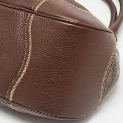Prada Dark Brown Vitello Daino Leather Pushlock Flap Hobo
