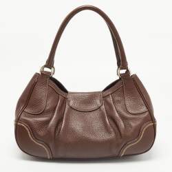 Prada Dark Brown Vitello Daino Leather Pushlock Flap Hobo