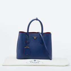 Pre Owned حقيبة يد برادا مزدوجة متوسطةجلد سافيانو كوير بني كراميل