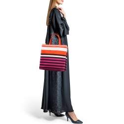 Pre Owned Prada Multicolor Canvas Stripe Tote