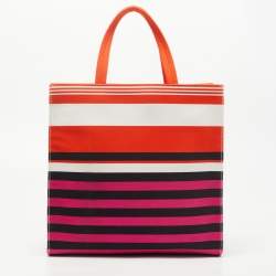 Pre Owned Prada Multicolor Canvas Stripe Tote