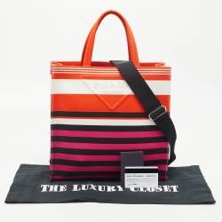 Pre Owned Prada Multicolor Canvas Stripe Tote