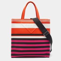 Pre Owned Prada Multicolor Canvas Stripe Tote