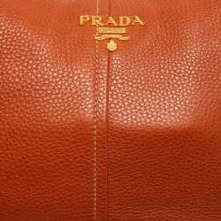 Pre Owned Prada Brown Vitello Daino Leather Zip Hobo