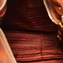 Pre Owned Prada Brown Vitello Daino Leather Zip Hobo