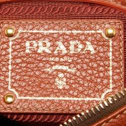 Pre Owned Prada Brown Vitello Daino Leather Zip Hobo