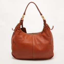 Pre Owned Prada Brown Vitello Daino Leather Zip Hobo