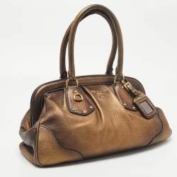 Pre Owned Prada Bronze Leather Frame Satchel