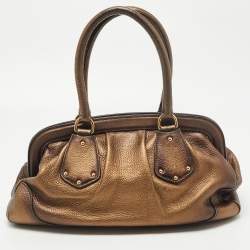 Pre Owned Prada Bronze Leather Frame Satchel