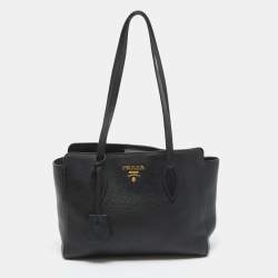 Pre Owned Prada Black Vitello Leather Phoenix Tote
