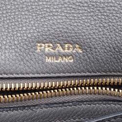 Prada Grey Leather Flap Crossbody Bag