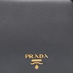 Prada Grey Leather Flap Crossbody Bag