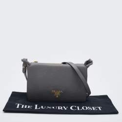 Prada Grey Leather Flap Crossbody Bag