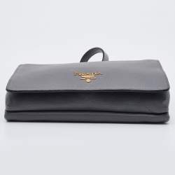 Prada Grey Leather Flap Crossbody Bag