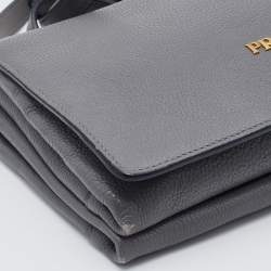 Prada Grey Leather Flap Crossbody Bag