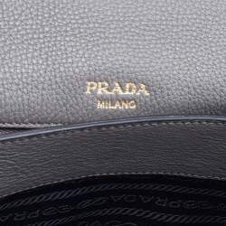 Prada Grey Leather Flap Crossbody Bag
