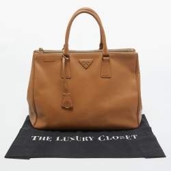 Pre Owned Prada Brown Saffiano Leather Large Double Zip Tote