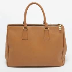 Pre Owned Prada Brown Saffiano Leather Large Double Zip Tote