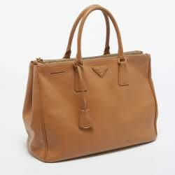 Pre Owned Prada Brown Saffiano Leather Large Double Zip Tote