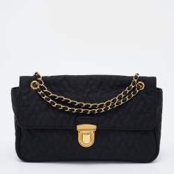 Pre Owned Prada Black Quilted Nylon Pushlock Shoulder Bag