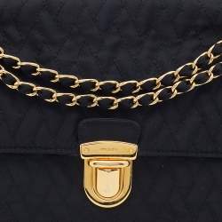 Pre Owned Prada Black Quilted Nylon Pushlock Shoulder Bag