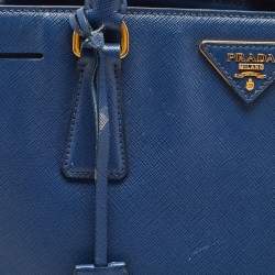 Pre Owned Prada Blue Saffiano Leather Medium Gardener's Tote