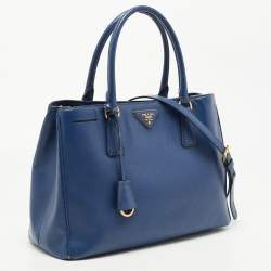 Pre Owned Prada Blue Saffiano Leather Medium Gardener's Tote