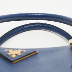 Pre Owned Prada Blue Saffiano Leather Medium Gardener's Tote