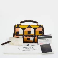 Pre Owned Prada Multicolor Printed Satin and Suede Pochette