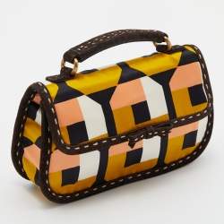 Pre Owned Prada Multicolor Printed Satin and Suede Pochette