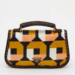Pre Owned Prada Multicolor Printed Satin and Suede Pochette