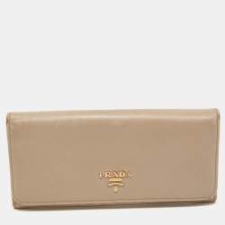 Prada Dark Beige Saffiano Leather Flap Continental Wallet