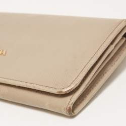 Prada Dark Beige Saffiano Leather Flap Continental Wallet