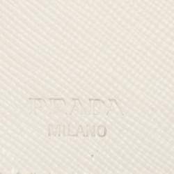 Pre Owned Prada White Nylon Logo Flap Compact Wallet