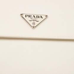 Pre Owned Prada White Nylon Logo Flap Compact Wallet
