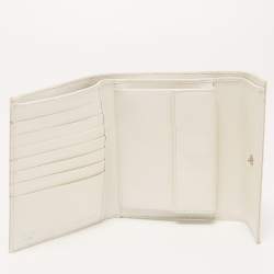 Pre Owned Prada White Nylon Logo Flap Compact Wallet