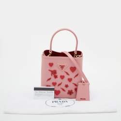Pre Owned Prada Pink Saffiano Leather Small Embellished Panier Bag