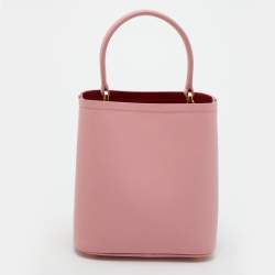 Pre Owned Prada Pink Saffiano Leather Small Embellished Panier Bag