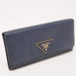 Prada Blue Saffiano Leather Continental Wallet