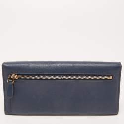 Prada Blue Saffiano Leather Continental Wallet