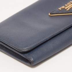 Prada Blue Saffiano Leather Continental Wallet