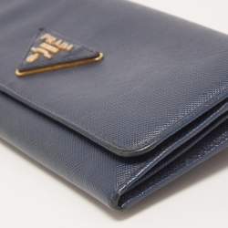 Prada Blue Saffiano Leather Continental Wallet