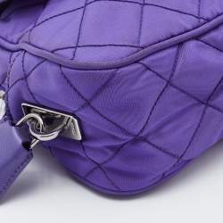 Pre Owned Prada Purple Quilted Nylon Flap Chain Shoulder Bag