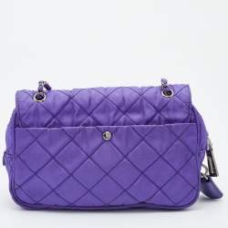 Pre Owned Prada Purple Quilted Nylon Flap Chain Shoulder Bag